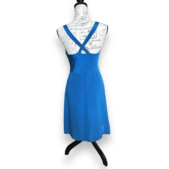 J. Crew 100% Silk Blue Cross Strap Back Midi A-Line Sun Dress 8P Style 11832 - Picture 2 of 4